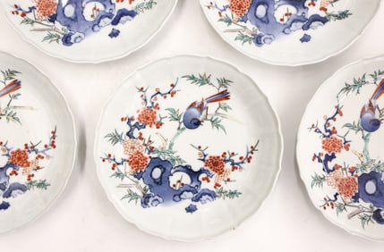 5pc Japanese Kakiemon Foliate Rim Dishes