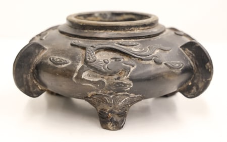 Early Japanese Dragon Black Ceramic Koro Censer