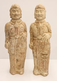 Pair Chinese Northern Qi Warrior Tomb Figures