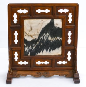 Chinese Dream Stone Rosewood Table Screen