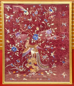 Large Chinese Silk Embroidered Phoenix Panel
