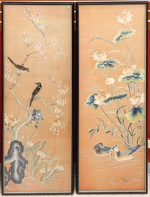 2pc Chinese Silk Embroidered Panels Framed