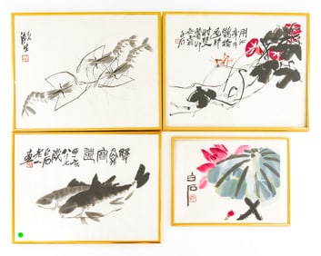 4pc Qi Baishi Chinese Woodblock Prints Framed