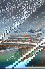 Kawase Hasui ''Evening Snow at The Edogawa River'' Woodblock