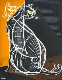 Tomoo Inagaki ''Passion of Cat'' 1964 Large Woodblock