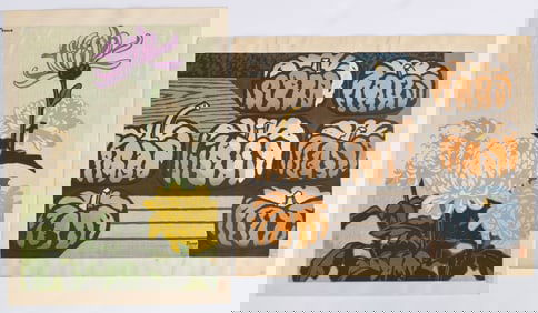 2pc Toomoo Inagaki ''Pumpkins & Chrysanthemums'' Woodblocks