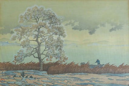 Kawase Hasui ''Rain on Lake Mastue'' 1932 Woodblock