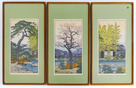 3pc Toshi Yoshida ''The Friendly Garden'' (Triptych)