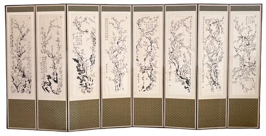 Chinese Painted Floral 8-Panel Room Screen