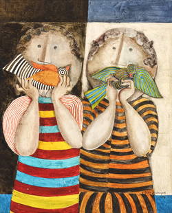 Graciela Rodo Boulanger ''Oiseaux'' (Birds) 1977 Oil: Graciela Rodo Boulanger (b.1935 Bolivian) ''Oiseaux'' (Birds) 1977 Oil on Canvas 28.75''x23.5'' Image. Signed l.r. and titled on verso. Gallery framed 37.5''x32''. Excellent, original condition.