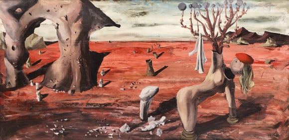 Charles Levier ''Surrealist Landscape'' Oil on Board