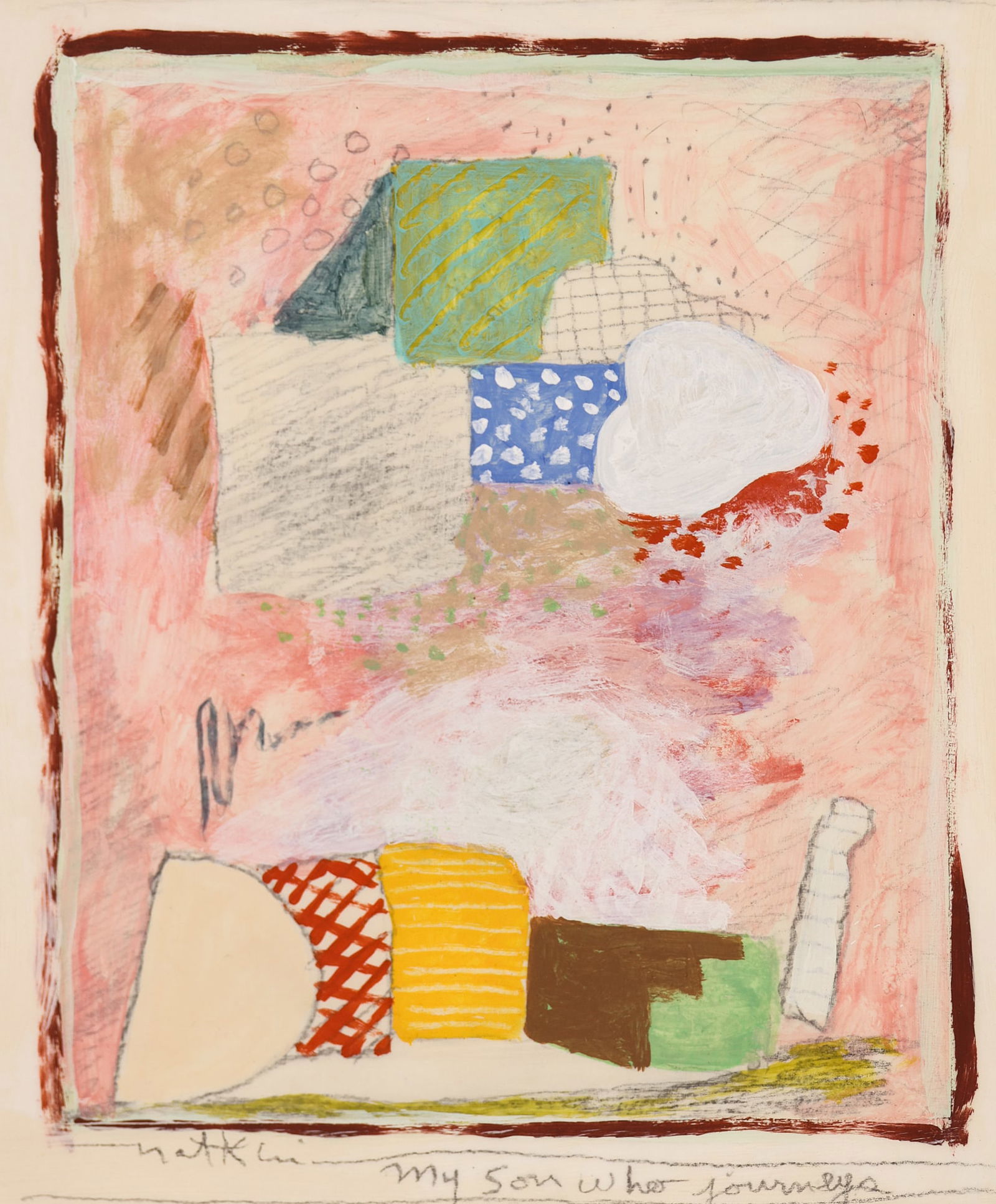 Robert Natkin ''My Son Who Journeys'' 1994 Acrylic: Robert Natkin (1930-2010 New York) ''My Son Who Journeys'' 1994 Acrylic with Graphite on Mylar 7''x6'' Image. Signed lower left with England & Co., London gallery label on verso. Framed 15''x13.5''. E