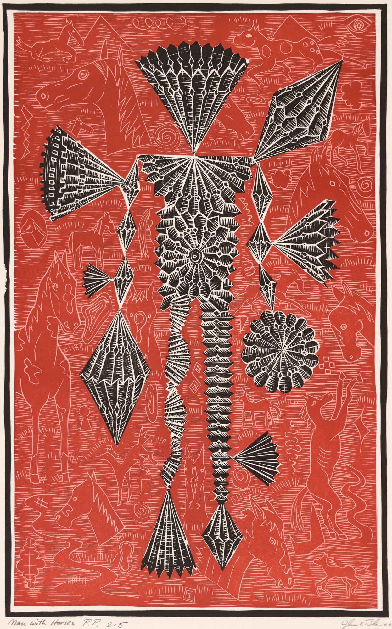 John Buck ''Man with Horses'' 2002 Woodblock Print (1 of 2)