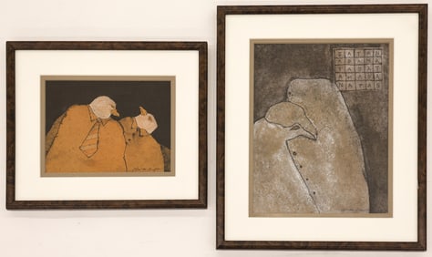 Charles Krafft ''Two Works: Bird People'' 1970's Tempera
