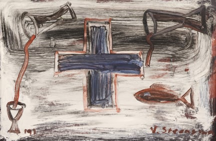 Jay Steensma ''Untitled'' (Cross, Fish and Chalices) 1991 Oil
