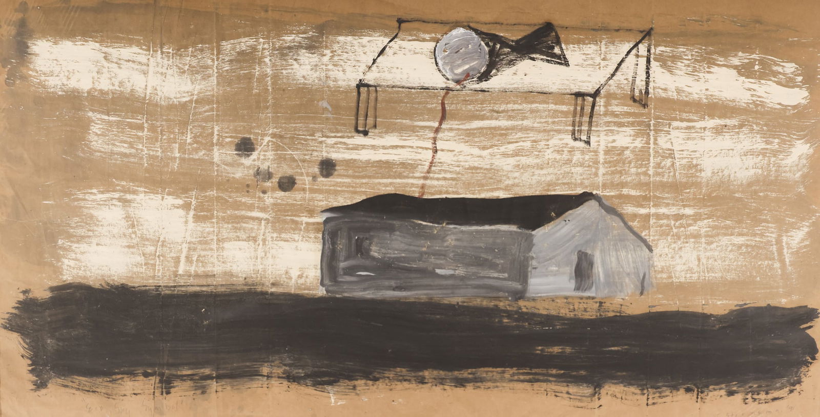 Jay Steensma ''Eco, Sky Symbol'' 1991 Oil on Paper Bag (1 of 2)