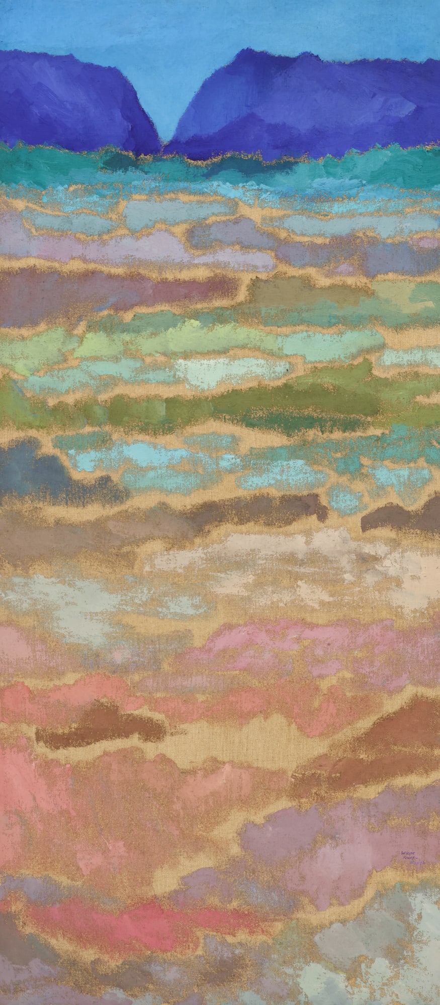 LaVerne Krause ''Rondane'' 1976 Oil: LaVerne Krause (1924-1987 Oregon) ''Rondane'' 1976 Oil on Canvas 54''x24'' Image. Signed and dated l.r. with Fountain Gallery, Portland label on verso. Exhibited Artists of Oregon, Portland Art Museum