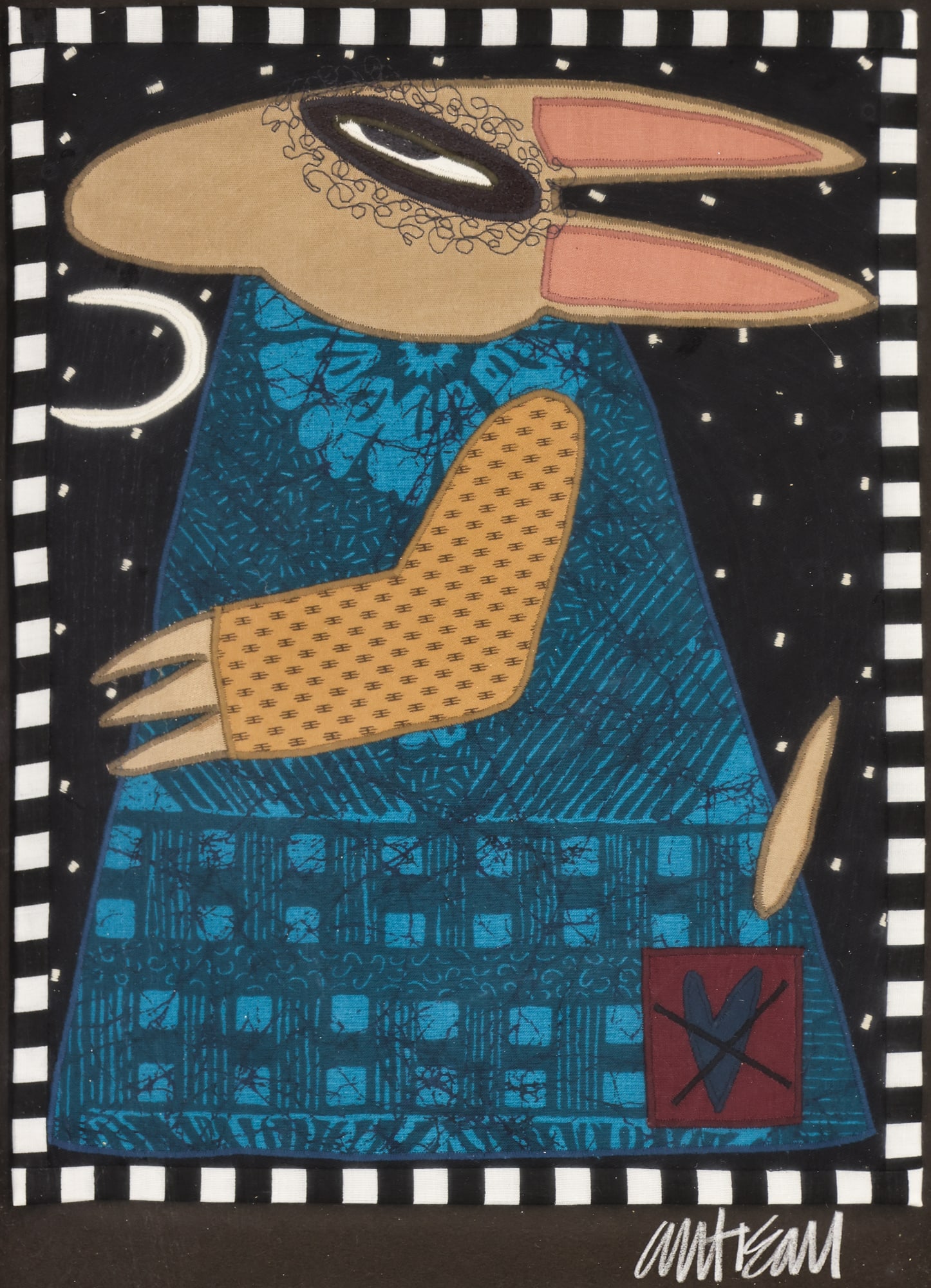 Chris Roberts Antieau ''A Rabbit in a Dress'' Fabric Art (1 of 2)