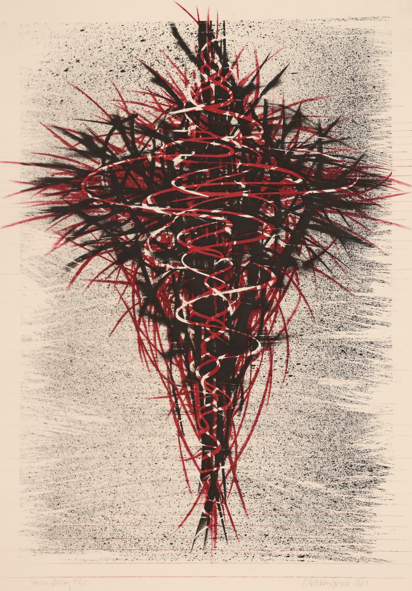 Karen Guzak ''Storm Rising'' 1987 Color Lithograph: Karen Guzak (b.1939 Washington) ''Storm Rising'' 1987 Color Lithograph 22''x18'' Sheet. Pencil signed and numbered 15 of 15 edition lower margin. Artech Denman fine framing 26''x21.5''. Excellent cond