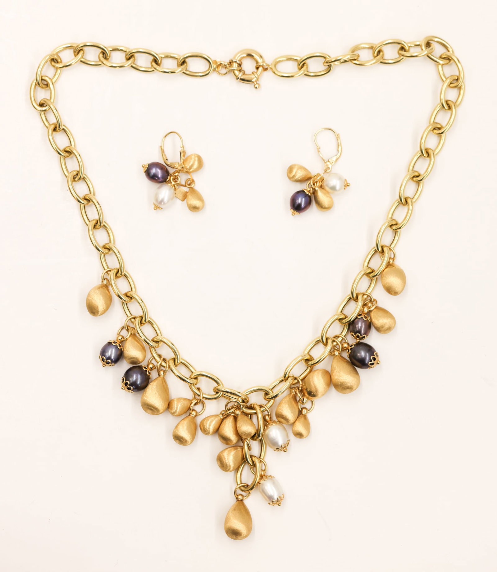 Italian 18k Pearl and Satin Drop Necklace Earring (1 of 2)