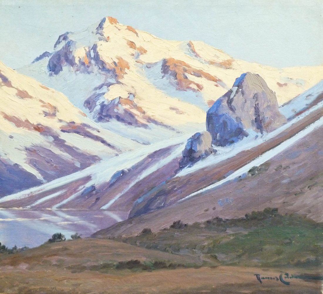 Benito Ramos Catalan (1888-1961 CA/Chile) Untitled Moun: Benito Ramos Catalan (1888-1961 CA/Chile) Untitled Mountain Scene with Lake 15.75''x17.75''. Unframed.