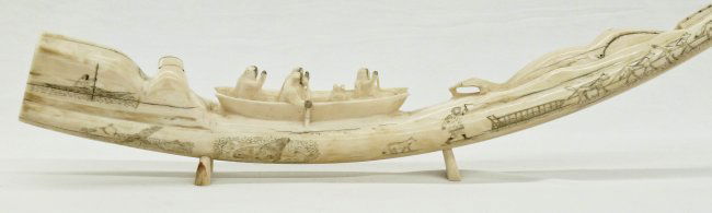 Impressive Alaskan Carved Ivory Walrus Tusk with Eskimo : Lot 178