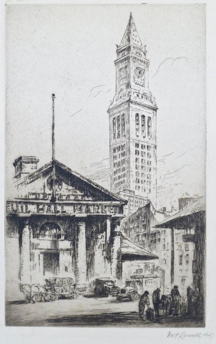 Nat Lowell ''Faneuil Hall Market, Boston'' 1927 Pencil : Nat Lowell ''Faneuil Hall Market, Boston'' 1927 Pencil Signed and Titled Etching 12''x7.5'' Image. Excellent condition and loose. Total sheet size 17''x12.5''.