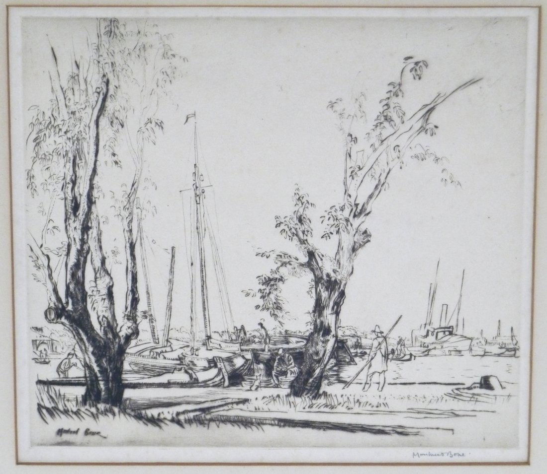 Muirhead Bone ''On The Y'' Pencil Signed Etching 8''x9': Muirhead Bone ''On The Y'' Pencil Signed Etching 8''x9'' Image. In original frame with title label on verso.