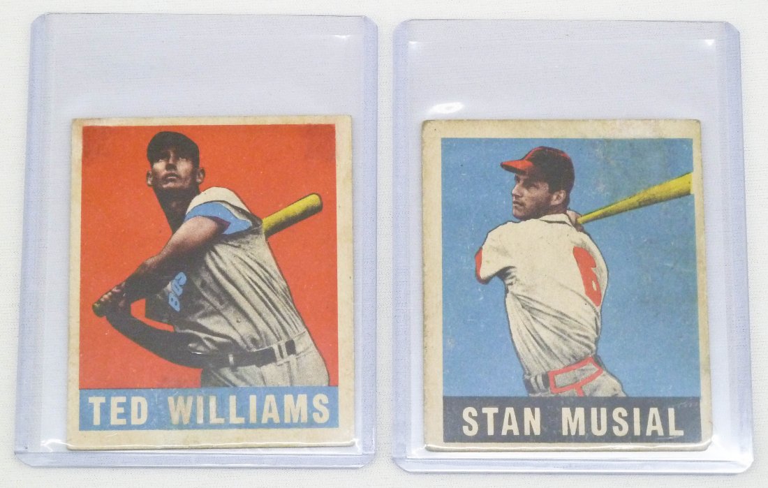 (2) 1948 Leaf Baseball Cards Including #4 Stan Musial a: (2) 1948 Leaf Baseball Cards Including #4 Stan Musial and #76 Ted Williams. Condition ranges good to very good. Guaranteed authentic.