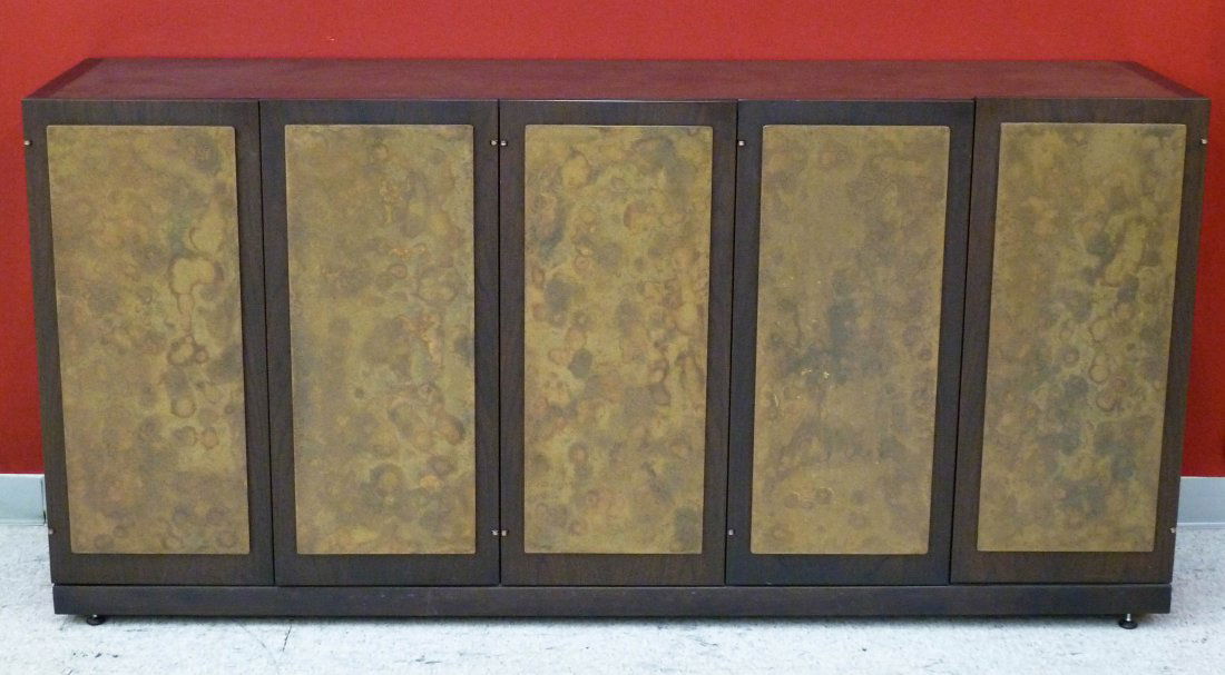 Harry Lunstead Designer Brass Panel & Walnut Buffet 73': Harry Lunstead Designer Brass Panel & Walnut Buffet 73''x35''x18.25''. Seattle, Washington Furniture Designer.