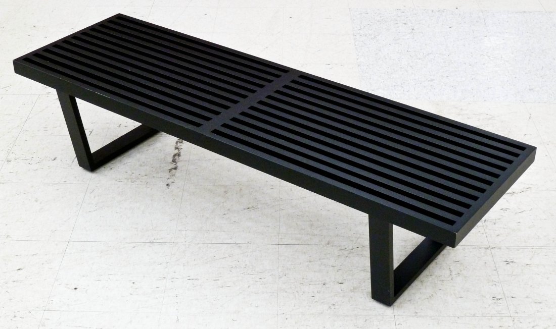 Contemporary George Nelson for Herman Miller Black Slat: Contemporary George Nelson for Herman Miller Black Slat Bench 72''x18''x14''. New copy with button label on bottom.