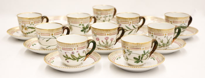 Set 10 Royal Copenhagen Flora Danica Demi Cup Saucers