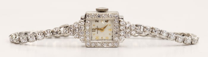 Ladies 14k Diamond Band Hamilton Wrist Watch