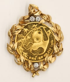 Chinese Gold 1985 Panda 1oz Coin Diamond Pendant