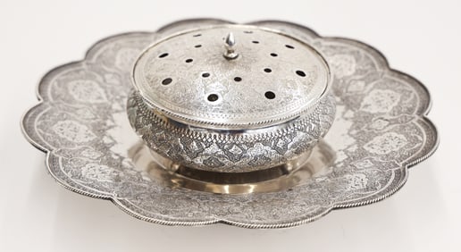 2pc Ornate Persian 84 Silver Potpourri & Scalloped Bowls