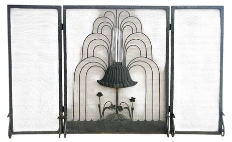 Edgar Brandt Attr. Art Deco Fountain Iron Fire Screen