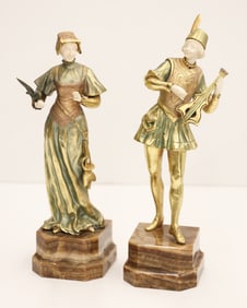 Pair Georges Omerth Art Nouveau Gilt Bronze Sculpture