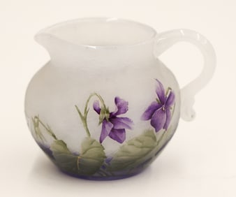Daum Nancy Enameled Cameo Glass Iris Small Creamer