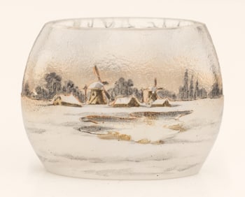 Daum Nancy Miniature Dutch Winter Scene Pillow Vase