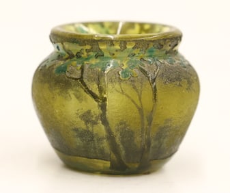 Daum Nancy Miniature Forest Scene Glass Jar or Pot