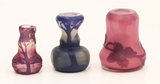 3pc DeVez and Weis Miniature Cameo Glass Vases
