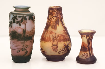 3pc DeVez Cameo Glass Cabinet Vases