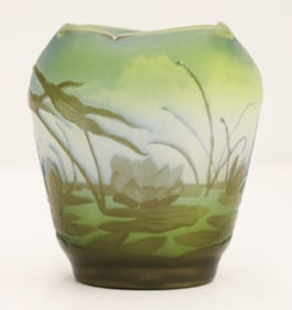 Galle Cameo Glass Water Lilies Pinched Edge Vase