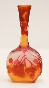 Galle Red Berries Cameo Glass Bud Vase