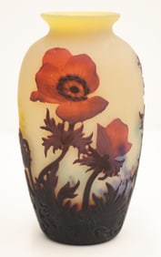 Muller Fres Luneville French Cameo Glass Poppy Vase