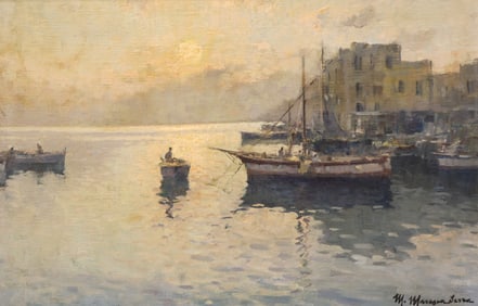 Mario Maresca Serra ''Untitled'' (Harbor Scene) Oil