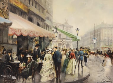 Alfredo Palmero de Gregorio ''Cafe de la Paix, Paris" Oil
