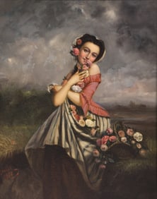 Charles Louis Lucien Muller Attr. ''Basket of Roses" Oil