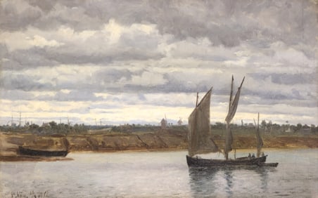 Laurits Tuxen ''Fishing Boat by the Coast'' Oil