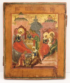 Antique Russian Nativity of the Virgin Wood Icon